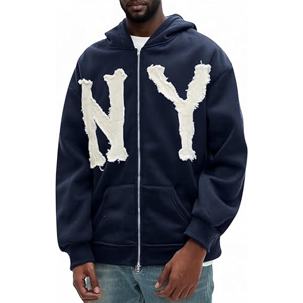 Dynict Unisex Letter Embroidery Trendy Hoodies Zip Up Casual